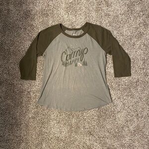 Sonoma “Camp Happy” Women’s 3/4 Sleeve Shirt - Olive and Light Green